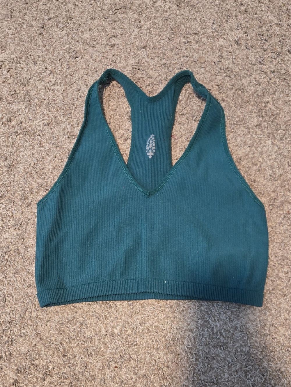 FP Movement by Free People Teal Ribbed V-Neck Racerback Sports Bralette